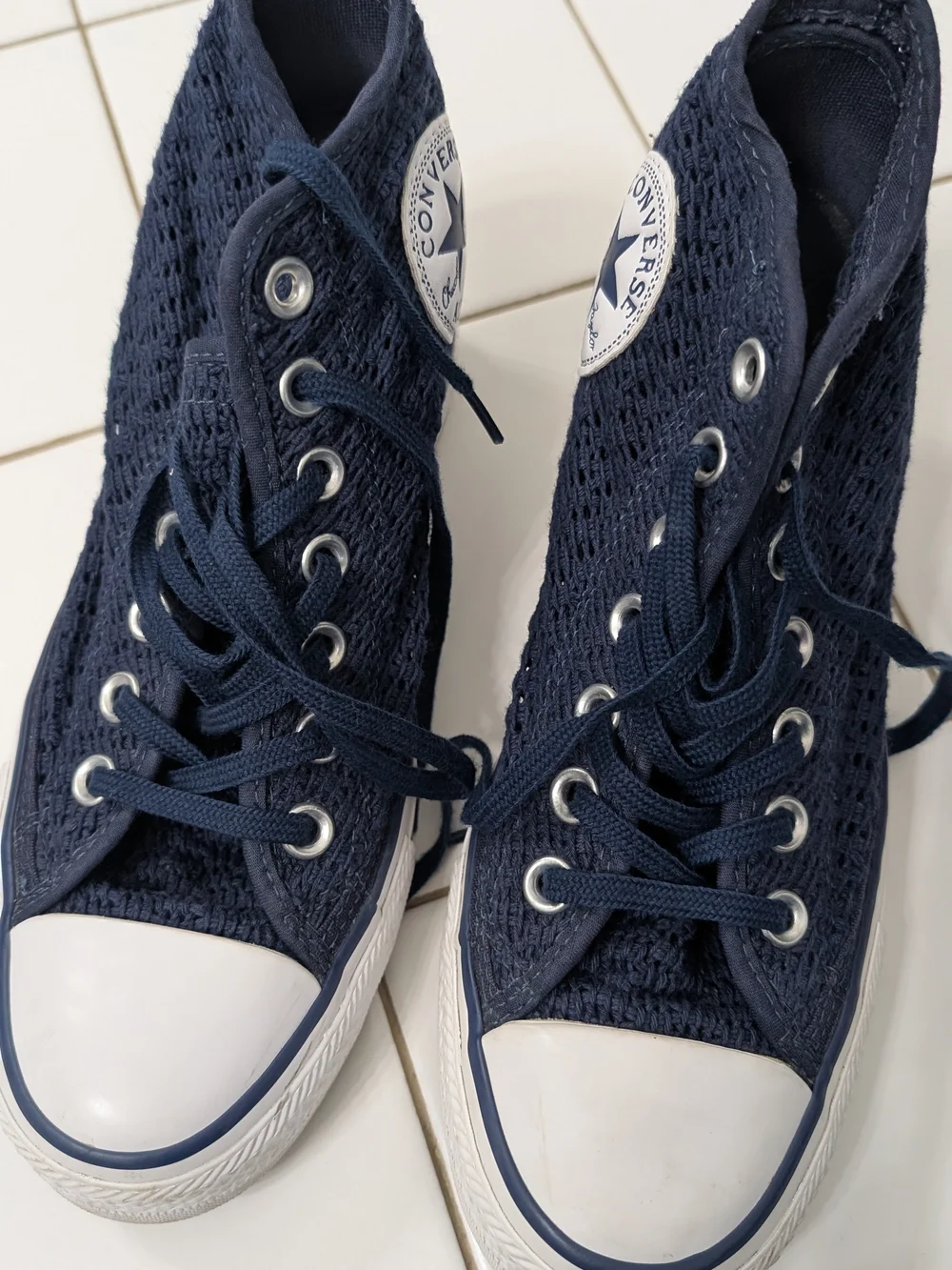 Converse Navy Crochet High-Top Wedge Sneakers 7